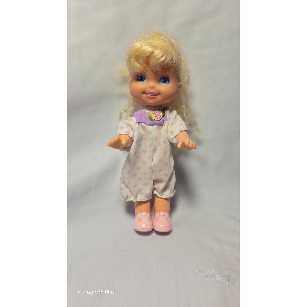 Vintage 1990 Fisher Price Briana Doll Blonde Hair Blue Eyes Star Romper 7 Inch